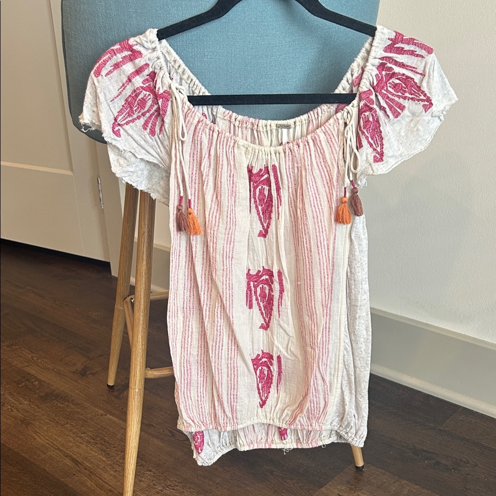 Free People White and Pink Women's Top